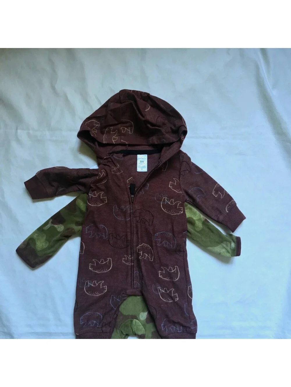 Carter's Baby Boys 2-Pack Fleece Rompers with Hooded Coverall 3M